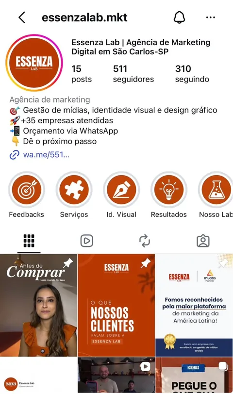 Perfil @essenzalab.mkt no Instagram